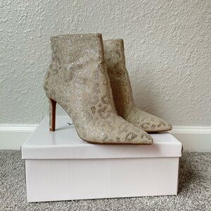 Gianni Bini Leopard Print Heeled Boots | Cream